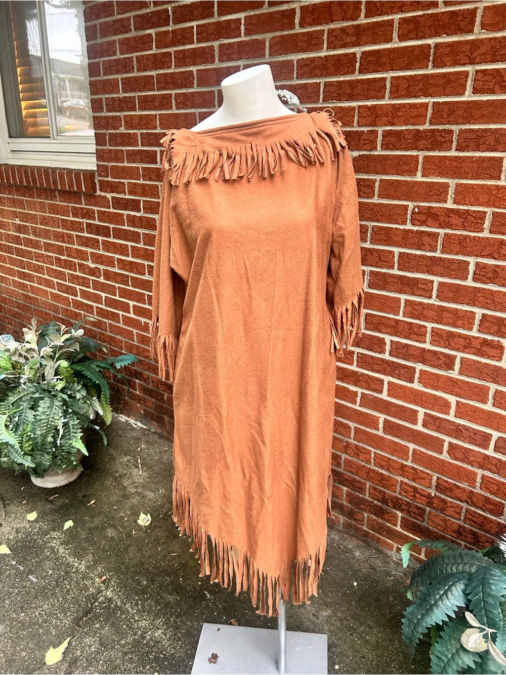 Vintage ,Indian brown faux-suede fringe dress Costume, Women Size Medium 8-10